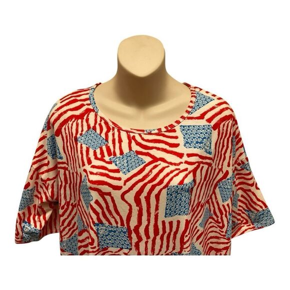 Lula Roe American Flag Red and Blue Tunic Top Size S Casual Comfy Stretch EUC - Picture 2 of 7